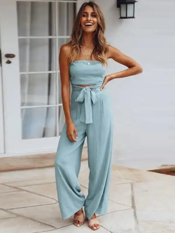 Women’s Strapless Tie-waist Jumpsuit