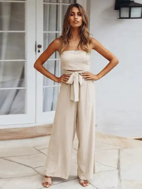 Women’s Strapless Tie-waist Jumpsuit