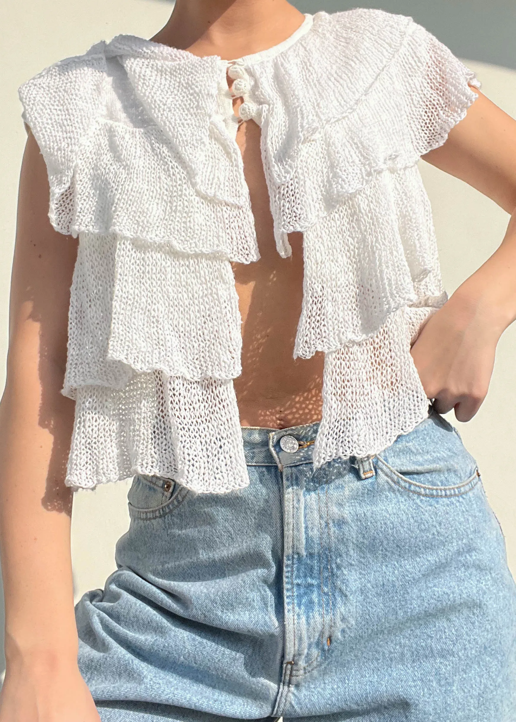 Y2k White Ruffle Shawl (S)